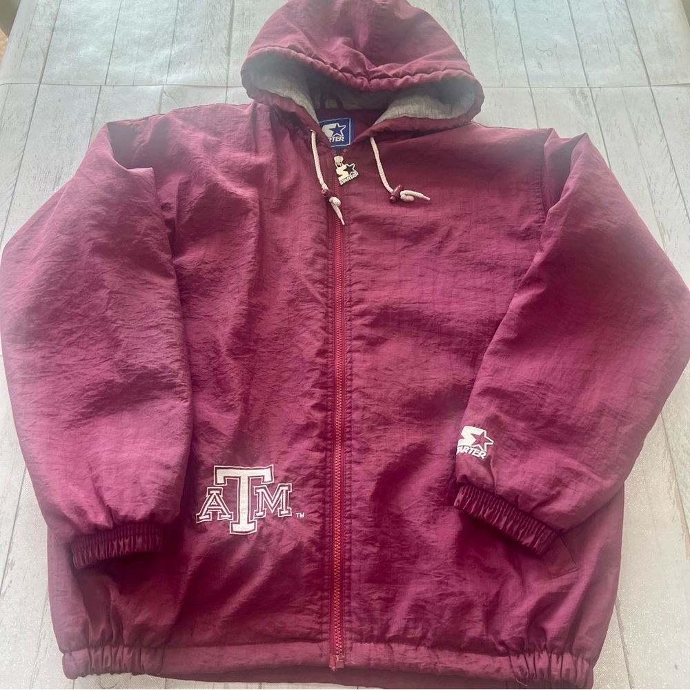 Vintage STARTER Texas A&M Aggies Puffer Hoodie Jacket Mens Large